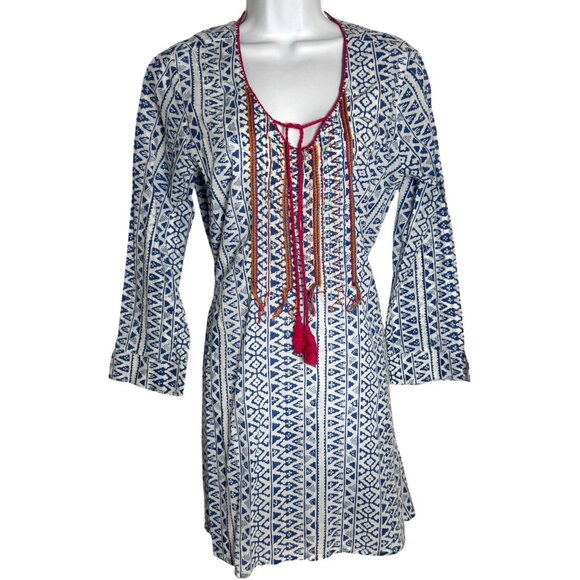 Roller Rabbit embroidered white & Blue Tunic top size small Floral Coverup - Picture 9 of 9